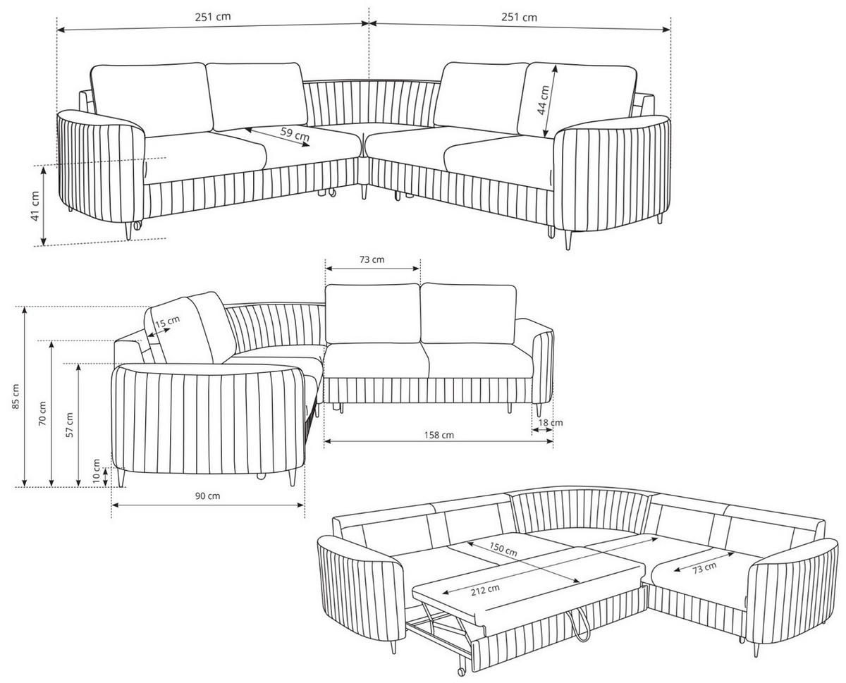 ECKSOFA Grafit LOREN Mit Schlaffunktion Und Bettkasten - Graphitfarben, Textil (251/251cm) - Sepro Meble
