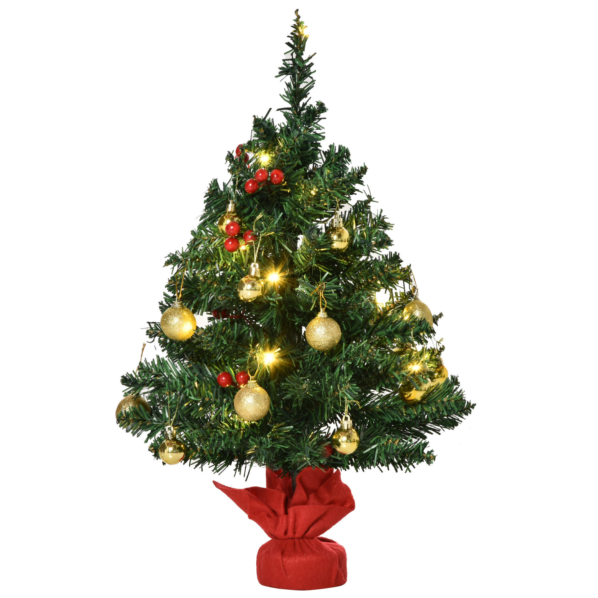 WEIHNACHTSBAUM mit Stechpalmenbeeren, Kugeln und LED-Lichtern Christbaum Grün - Grün, Kunststoff (60cm) - HOMCOM