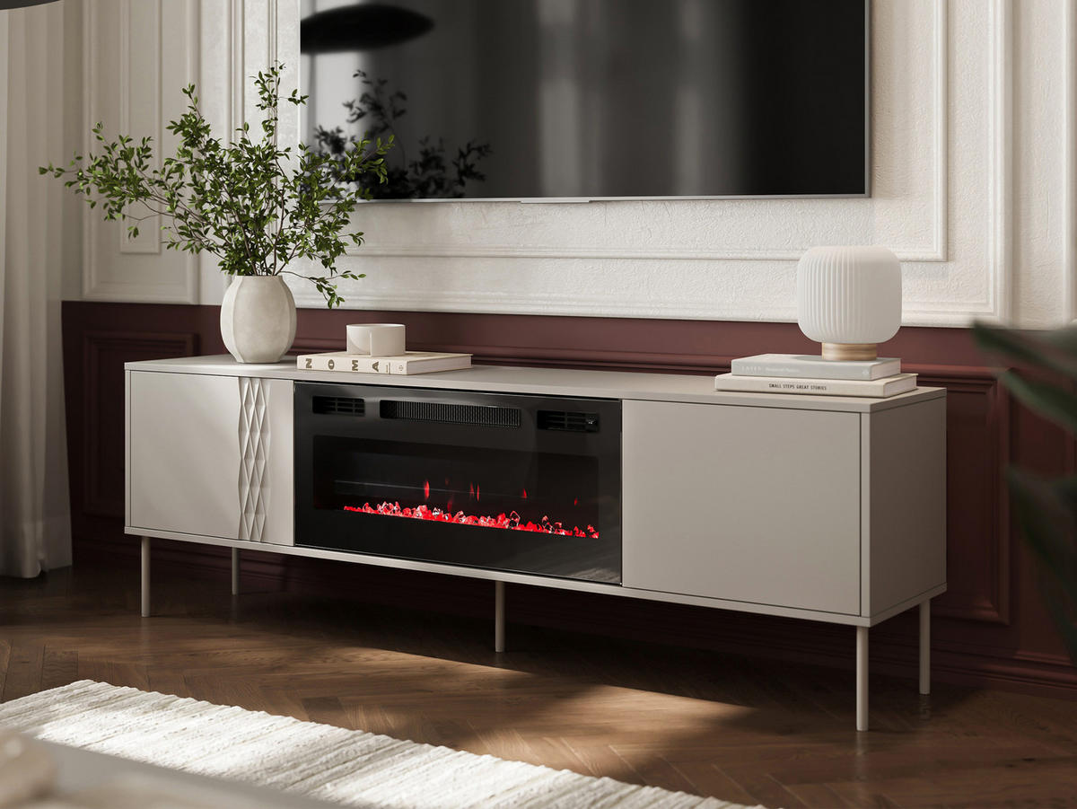 TV-LOWBOARD Tresse 180 EF mit Kamin - Beige, Holzwerkstoff/Metall (180/55/40cm) - MIRJAN24