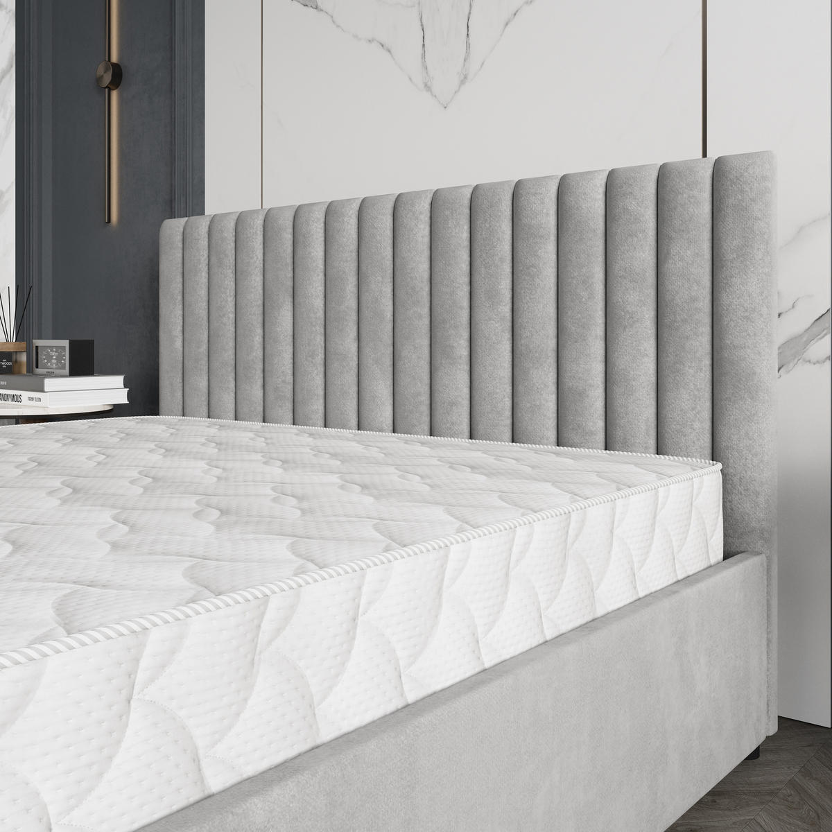 POLSTERBETT CARMIA 140x200 cm mit Bettkästen - Hellgrau - Hellgrau, Holz (140/200cm) - MASSENO