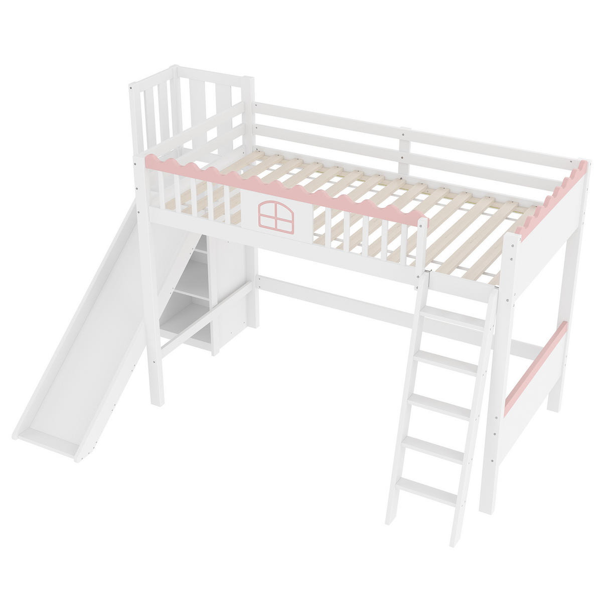 HOCHBETT 90/200 cm in Weiß – mit Rutsche, Regalen und LED-Licht - Weiß, Holz (90/200cm) - BEAOK