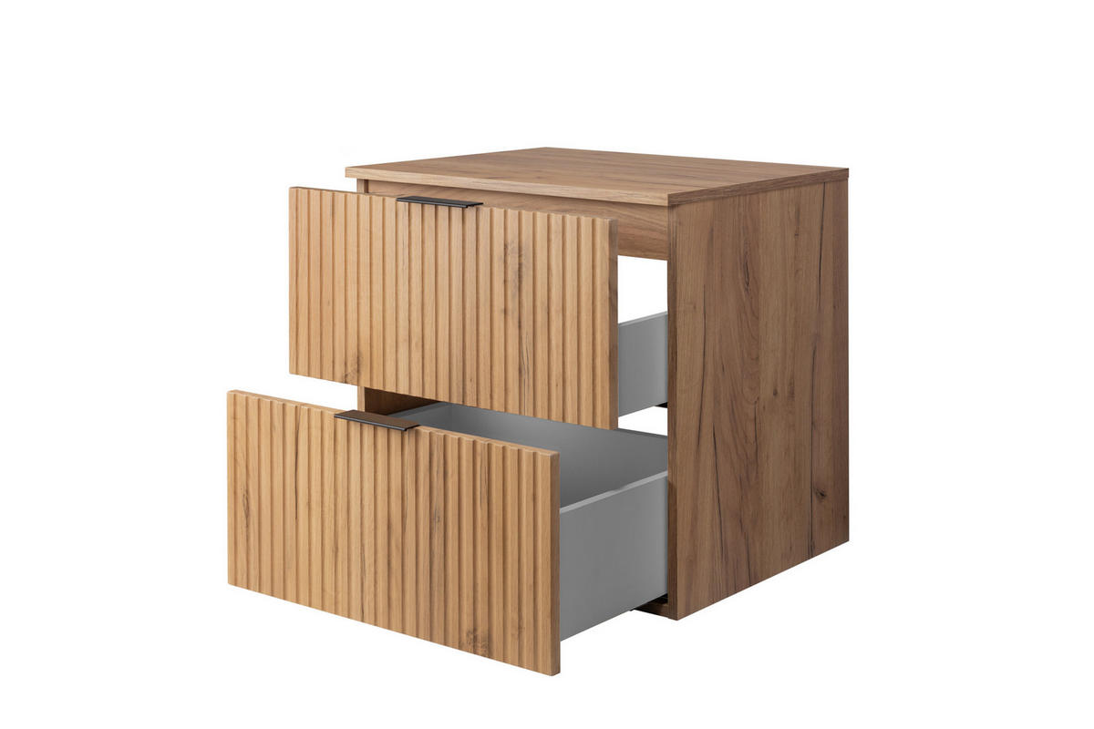 BADEZIMMERSCHRANK, Gold Craft Eiche, 60 x 57 x 46 cm, Schwarze Griffe - Eichefarben/Goldfarben, Holzwerkstoff/Kunststoff (60/57/46cm) - 3XE LIVING