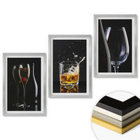 WANDBILDER 3er Set - 40x60 cm Silberner Rahmen - Weingläser und Whiskygläser auf schwarzem Hintergrund - Silberfarben, Kunststoff (40/60cm) - ArtPrintCave