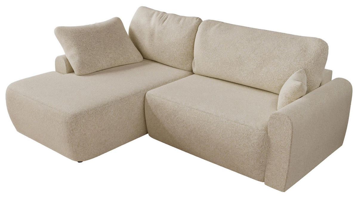ECKSCHLAFSOFA CUBO L Creme Struktur - links - Creme/Schwarz, Kunststoff/Textil (273/187cm) - MKS