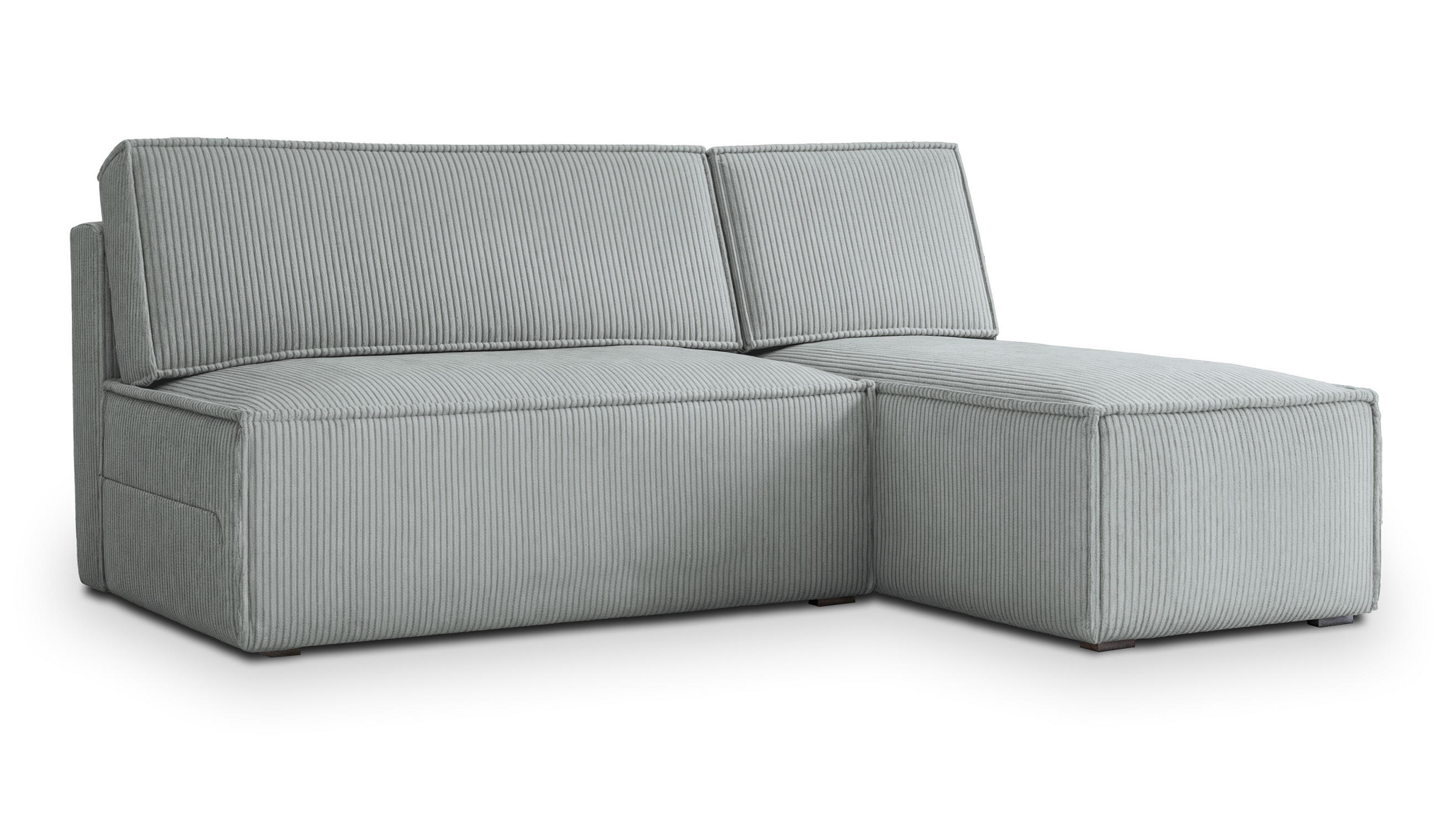 ECKSOFA BRISO P Hellgrau Kordstoff mit Schlaffunktion - Hellgrau, Holz (200/140cm) - MASSENO