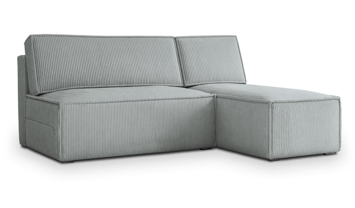 ECKSOFA BRISO P Hellgrau Kordstoff mit Schlaffunktion - Hellgrau, Holz (200/140cm) - MASSENO