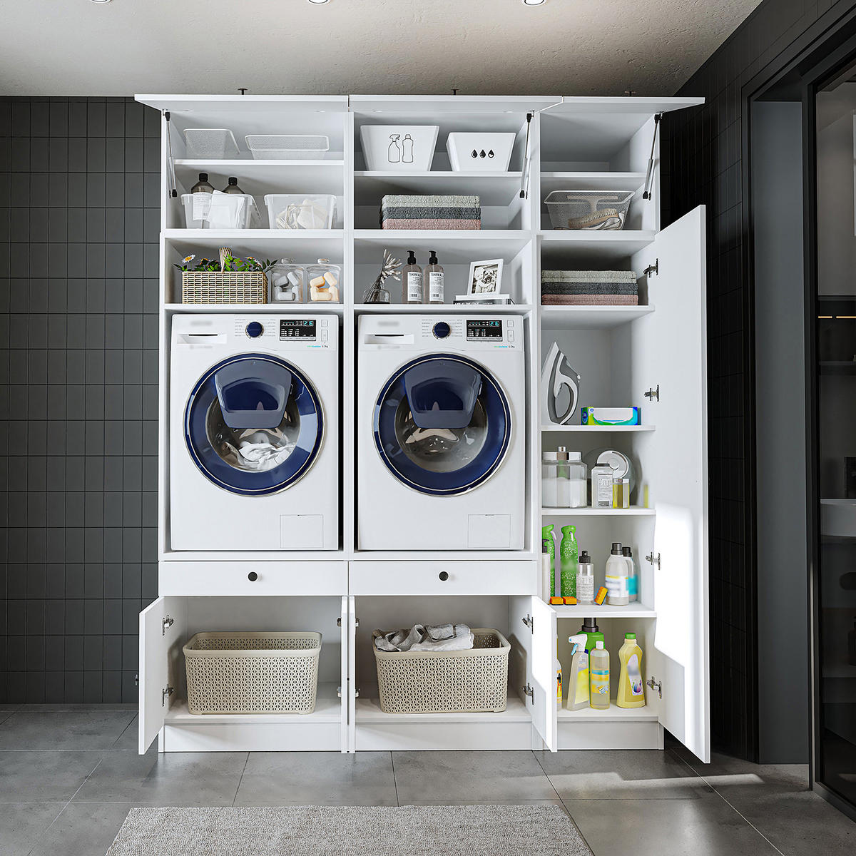 WASCHMASCHINENSCHRANK Serie 1 179cm Breit, 230cm Hoch - Weiß, Holzwerkstoff (179/230/67cm)