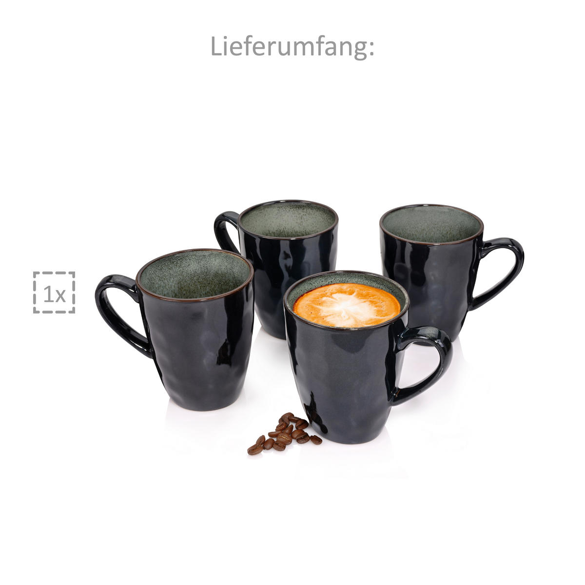 KAFFEEBECHER SET KOPENHAGEN - 4 teilig aus Steingut - Dunkelgrün, Keramik (23/14/21cm) - Sänger