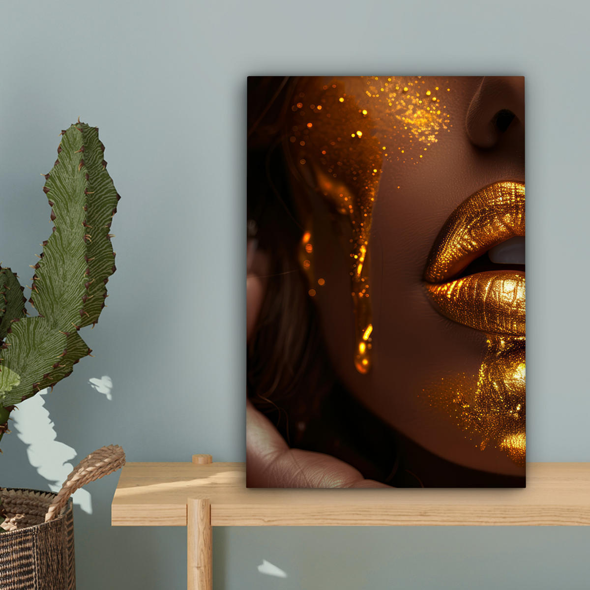 LEINWANDBILD Frau - Gold - Luxus - Porträt Deko Wohnzimmer 20x30 cm - Goldfarben, Textil (20/30cm) - MuchoWow