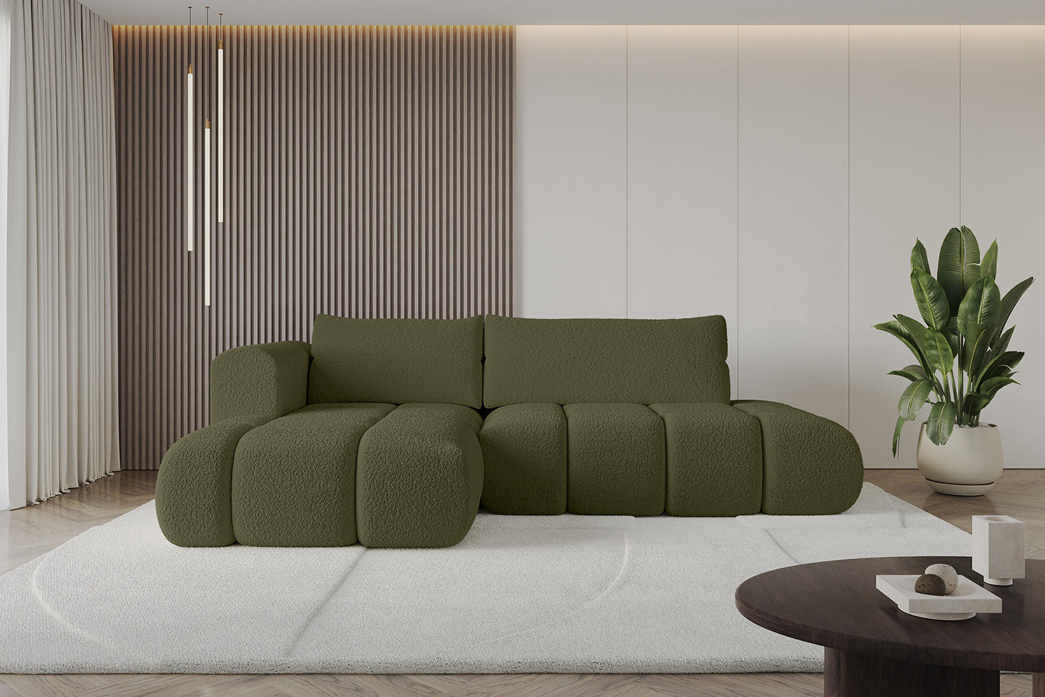 ECKSOFA Ottomane Links CLOUD-L 289x180x40 Grün Bouclé - Grün, Holzwerkstoff/Kunststoff (180/289cm) - ALTDECOR