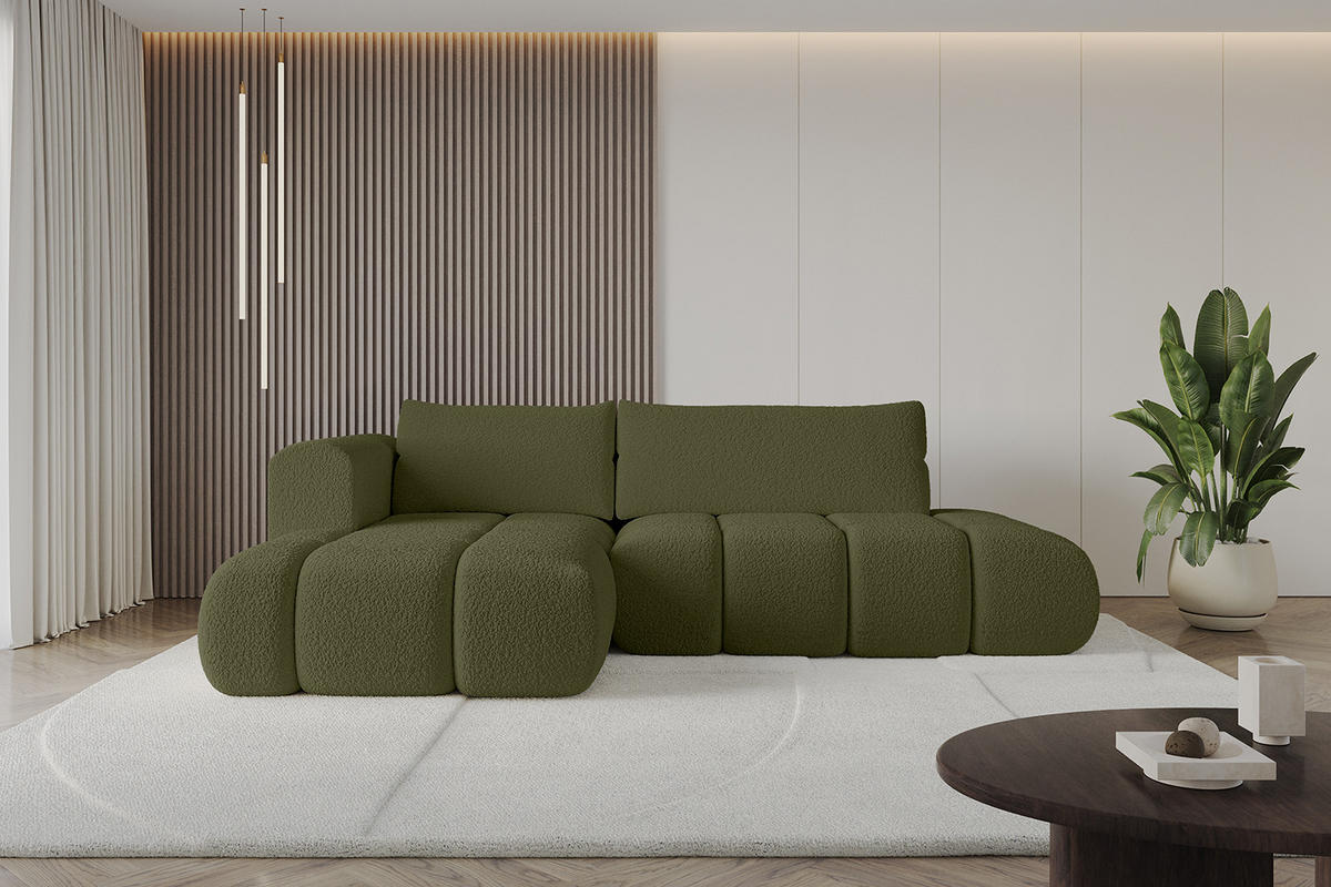 ECKSOFA Ottomane Links CLOUD-L 289x180x40 Grün Bouclé - Grün, Holzwerkstoff/Kunststoff (180/289cm) - ALTDECOR