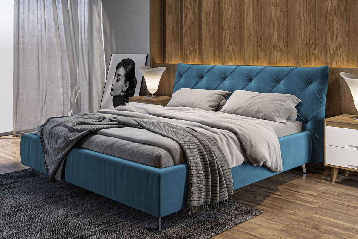 POLSTERBETT ANNY Petrol Massivholz - Petrol, Textil (180/200cm) - KAWOLA