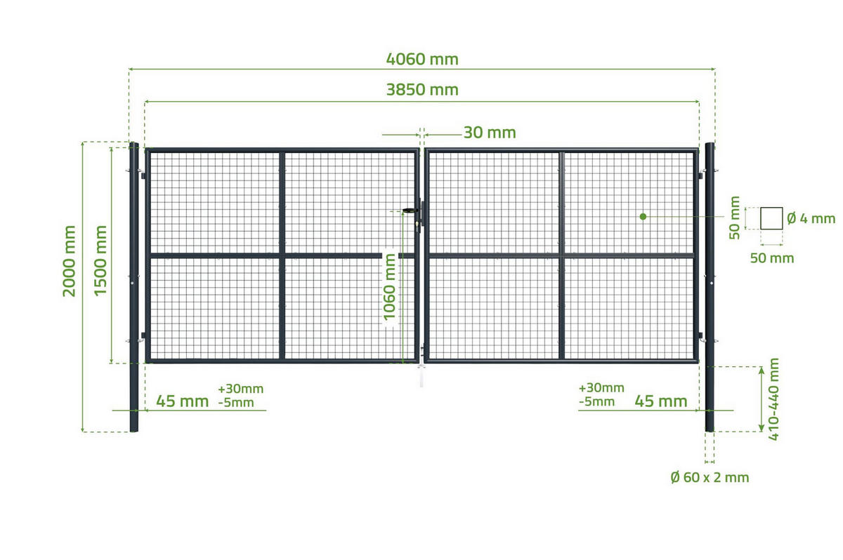 ZAUNTOR Olga Grau 4m H.150cm + TÜRCHEN 1m H.150cm - Grau, Metall (406/156cm) - Casanoov