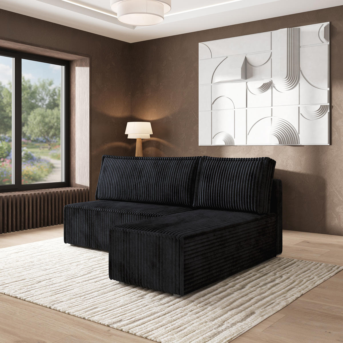 ROHOVÁ SEDAČKA BRISO černá - šedá/černá, dřevo/textil (200/140cm) - MASSENO