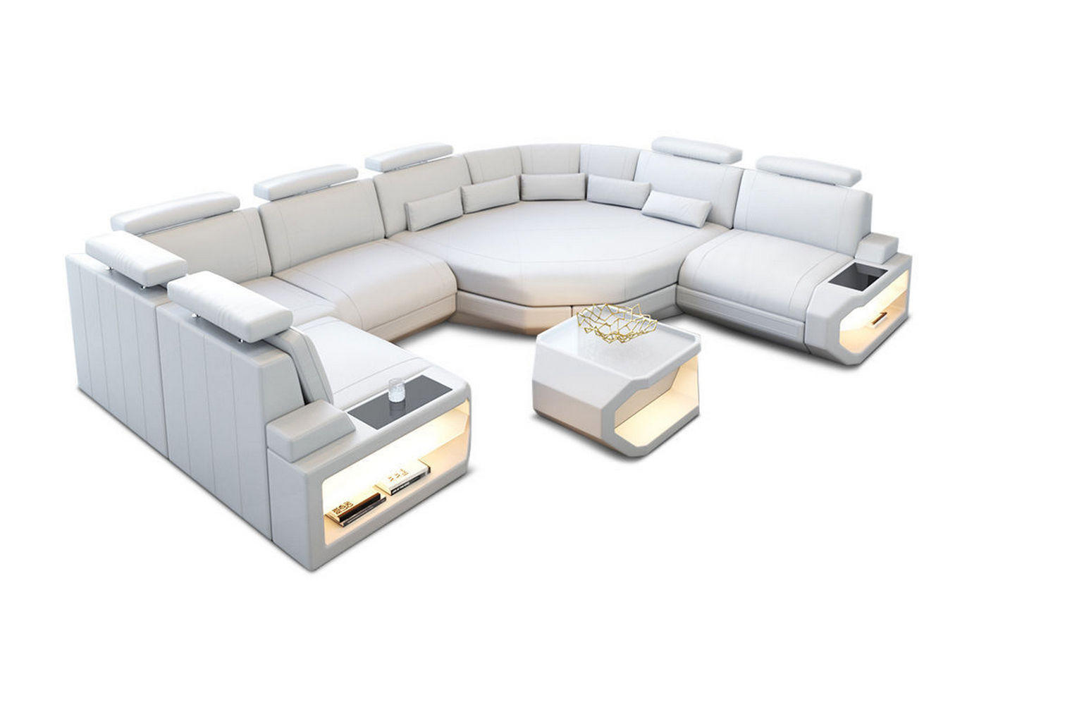 WOHNLANDSCHAFT Asti U Mini - Weiß, Leder (352/93/280cm) - Sofa Dreams