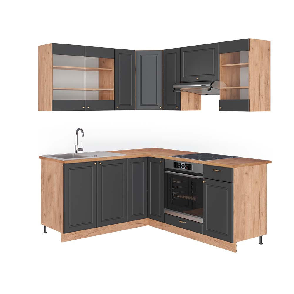 ECKKÜCHE Fame-Line Anthrazit Landhaus/Goldkraft Eiche 160 x 190 cm AP Eiche - Dunkelgrau/Eiche Wotan, Holzwerkstoff (190/81.6/60cm) - Vicco