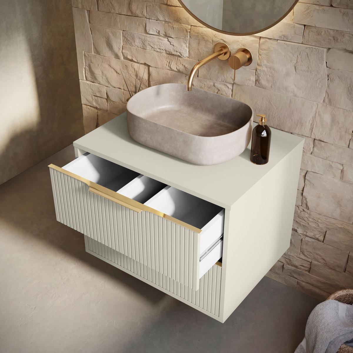 BADMÖBEL-SET Rimini 2 Teile Cashmere - 60 x 46 x 46 cm - Kaschmir, Holz (60/46/46cm) - Badplaats