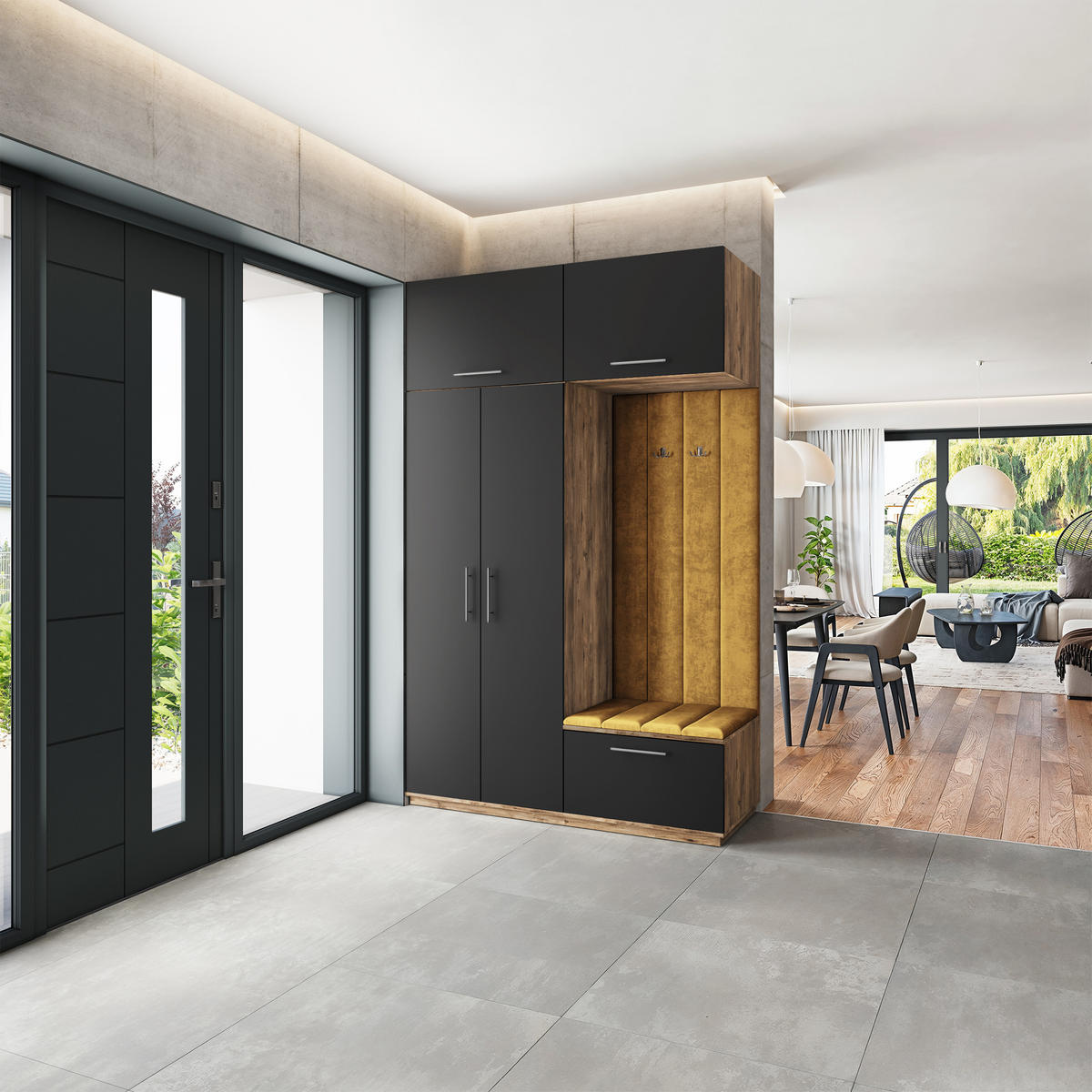 GARDEROBENSCHRANK REMA 150/240/60 cm Modern Garderobe-Set Eiche Lefkas - Eichefarben/Gelb, Holzwerkstoff (150/240/60cm) - MASSENO