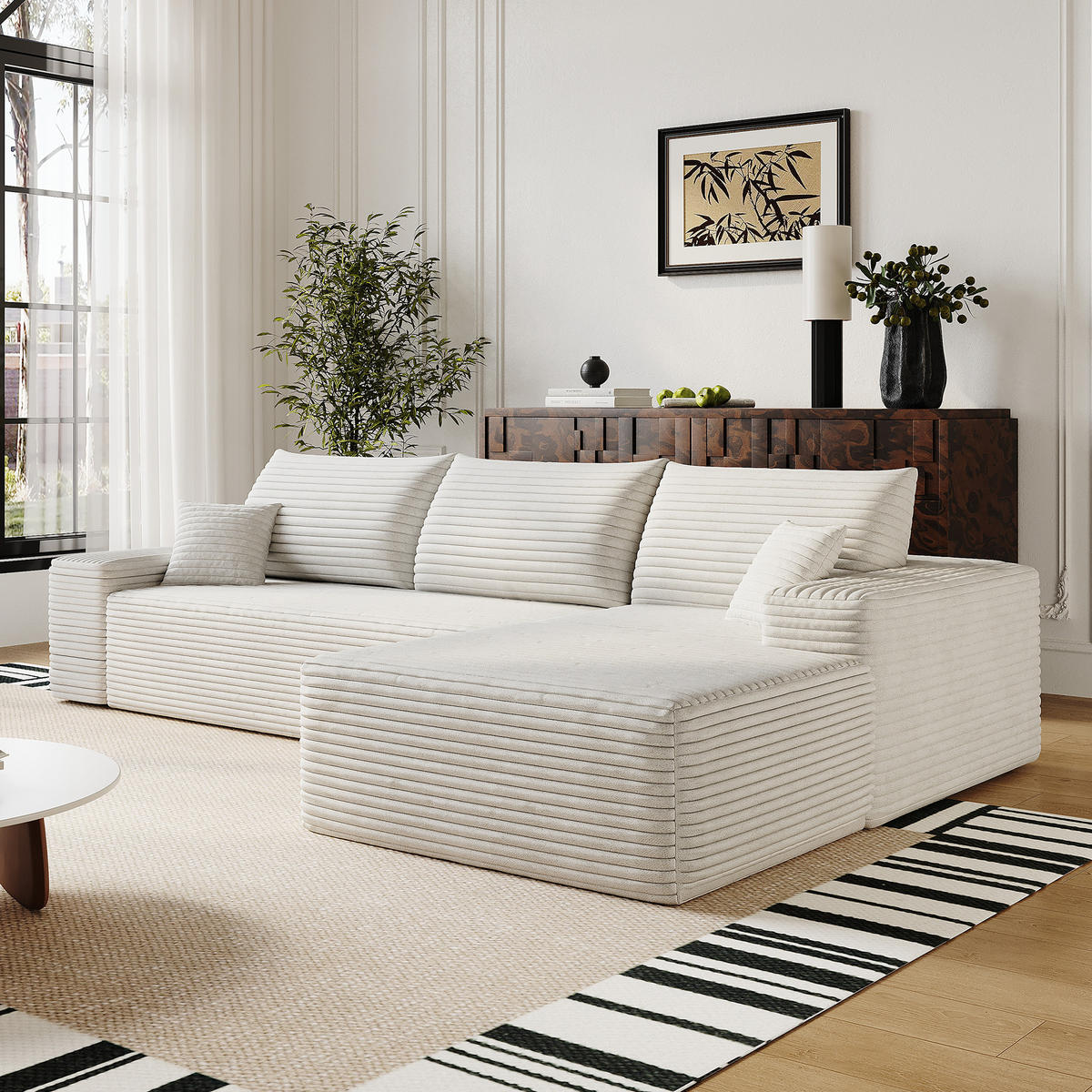 ECKSOFA 270/175/83 cm Weiß Cord mit Chaiselongue, Rechte Seite - Weiß, Textil (270/175cm) - Oxeza