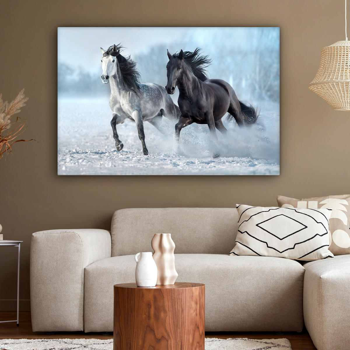 LEINWANDBILD Pferde - Winter - Tiere - Natur - Schnee XXL 150x100 cm - Anthrazit, Textil (150/100cm) - MuchoWow