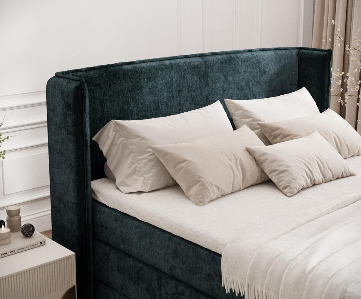 BOXSPRINGBETT Freeland Dunkelgrün 140/200 cm mit Matratze und Topper - Dunkelgrün/Schwarz, Holz/Holzwerkstoff (140/200cm) - Maison de Reve