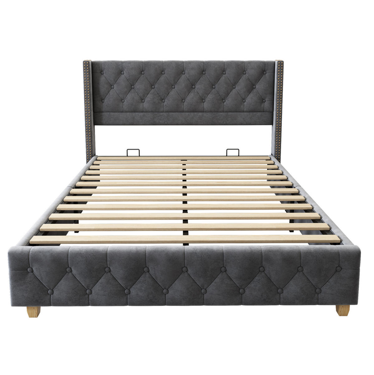 SAMT-POLSTERBETT 160/200 cm mit Lattenrost und gepolstertem Kopfteil, Grau - Grau, Textil (160/200cm) - BEAOK
