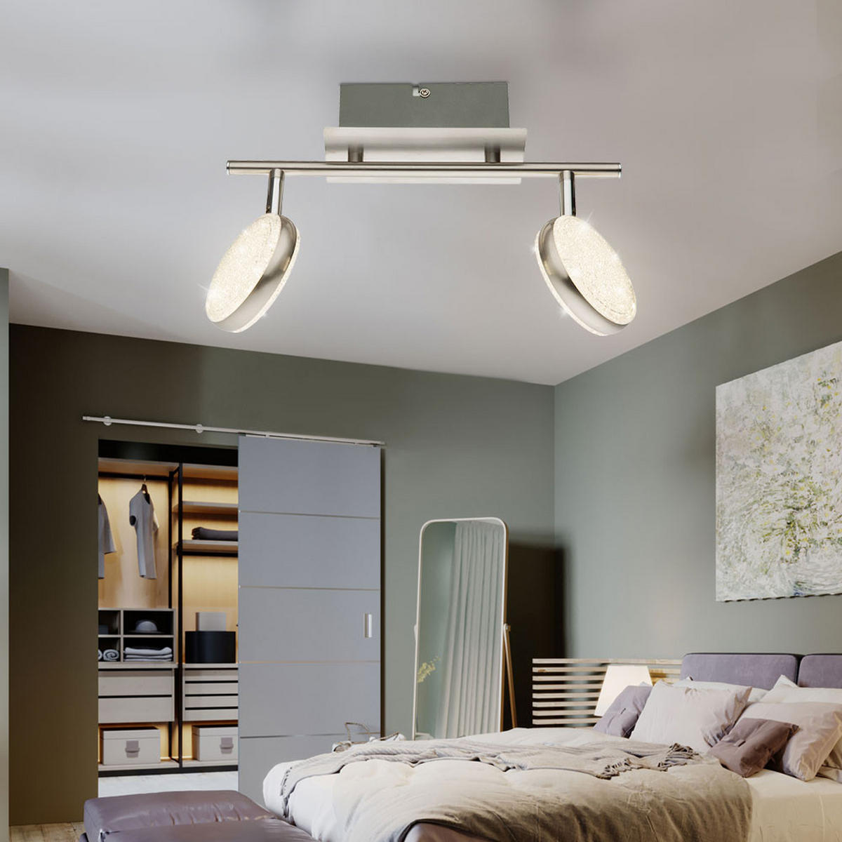 LED DECKENLEUCHTE BAMENDA Silber Kristalloptik - Silberfarben, Metall (31/8/21cm) - Globo Lighting