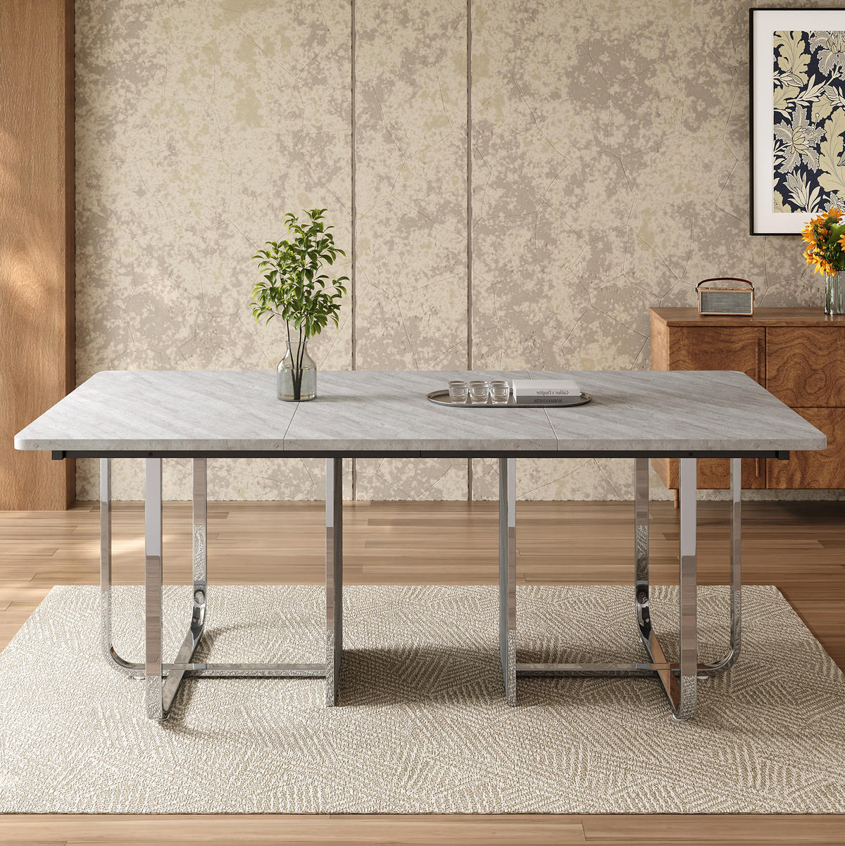 ESSTISCH mit Metallgestell 180/80/75 cm in Grau für 6–8 Personen - Grau, Holzwerkstoff (180/80/75cm) - BEAOK