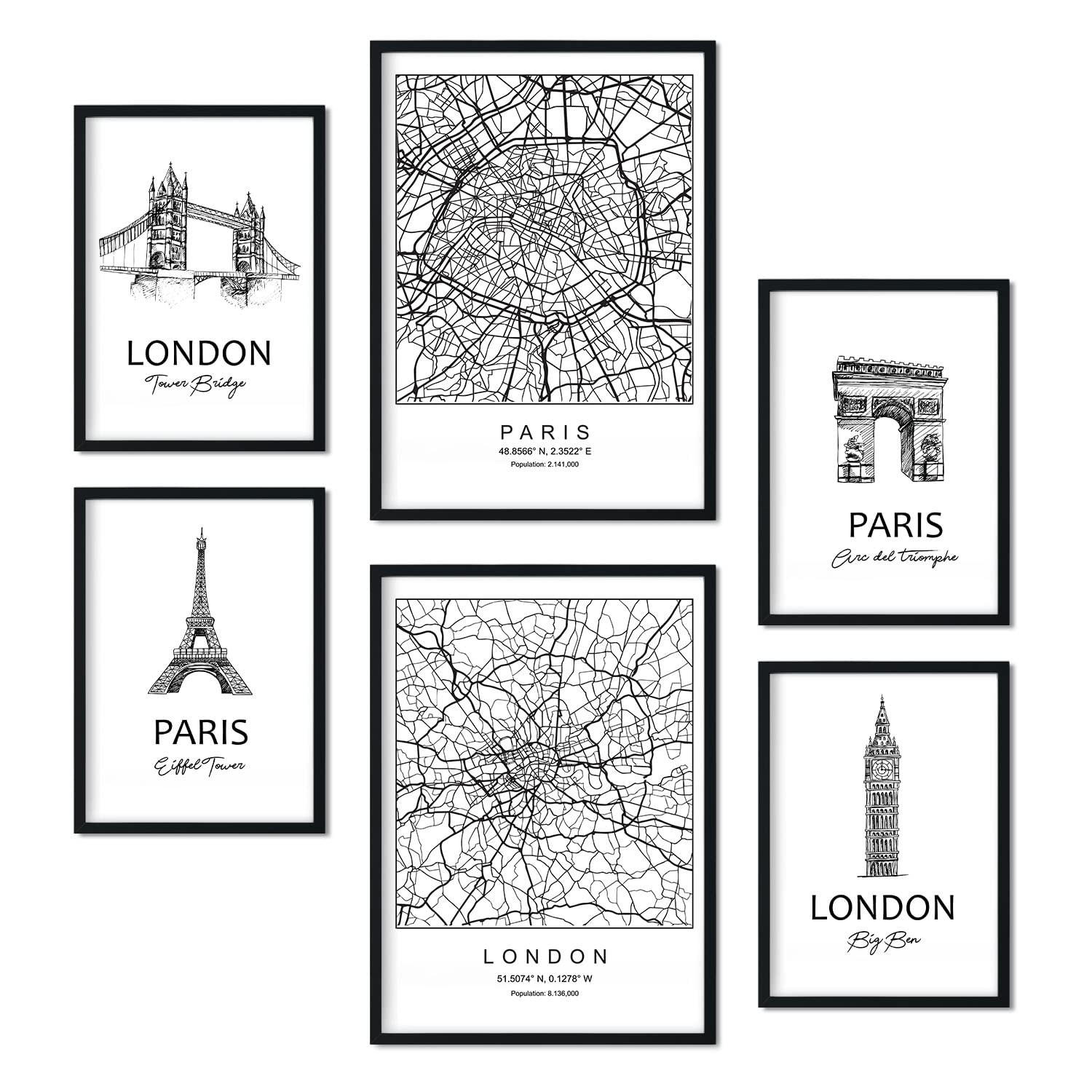 POSTER Set Mit 6 Von Paris Und London Sammlung A3 & A4 Rahmenlos - Klar, Papier (29/3cm) - Nacnic