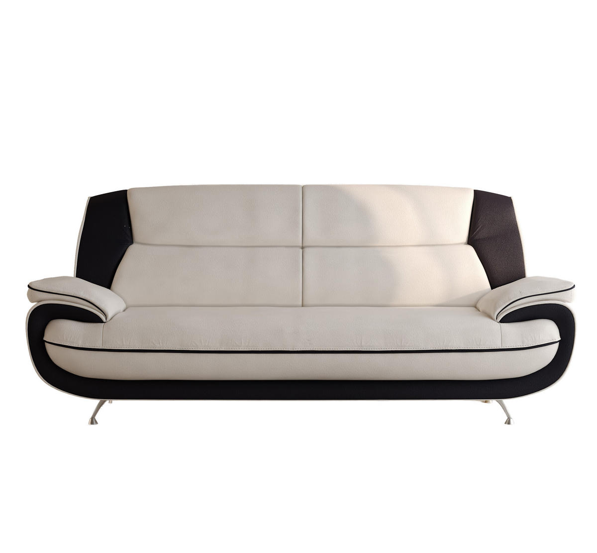 SOFA 3-Sitzer, Stoff Soft, Weiß + Schwarz, Palermo - Weiß, Holz (198/89/87cm) - Kaiser Möbel