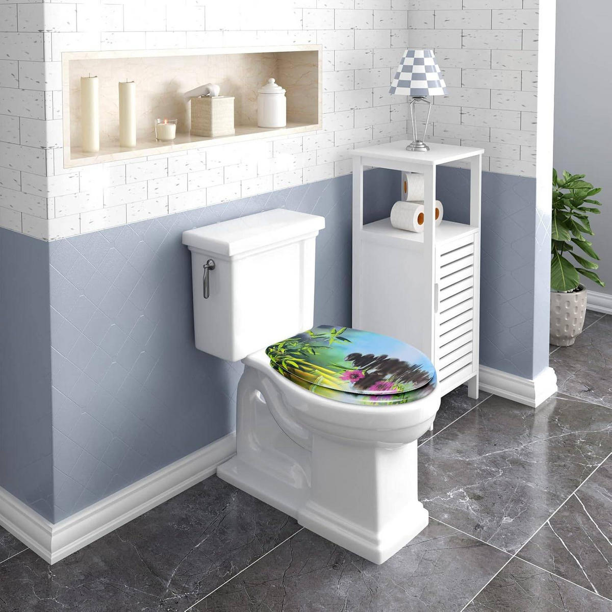 WC SITZ mit Absenkautomatik,Duroplast, Antibakteriell Oval - Mauve/Weiß, Kunststoff (37/3.4/45cm) - Woltu