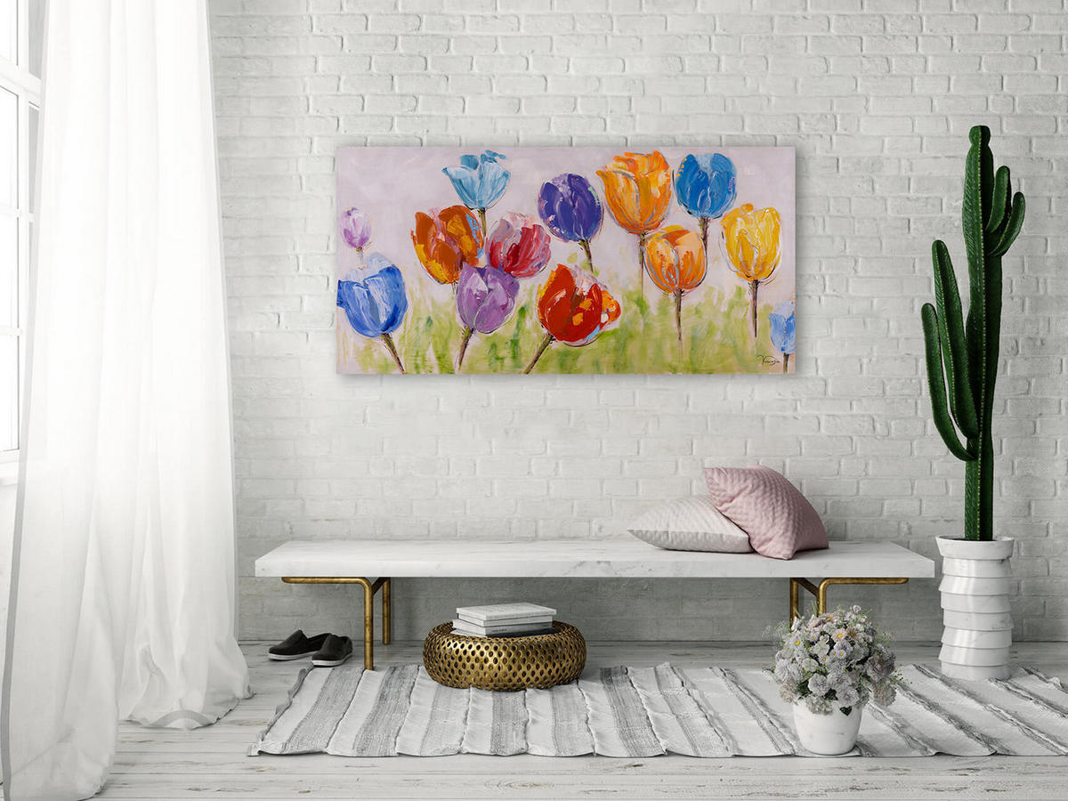 ACRYLBILD HANDGEMALT 120/60 cm - Blau/Gelb, Holz/Textil (120/60cm) - KUNSTLOFT