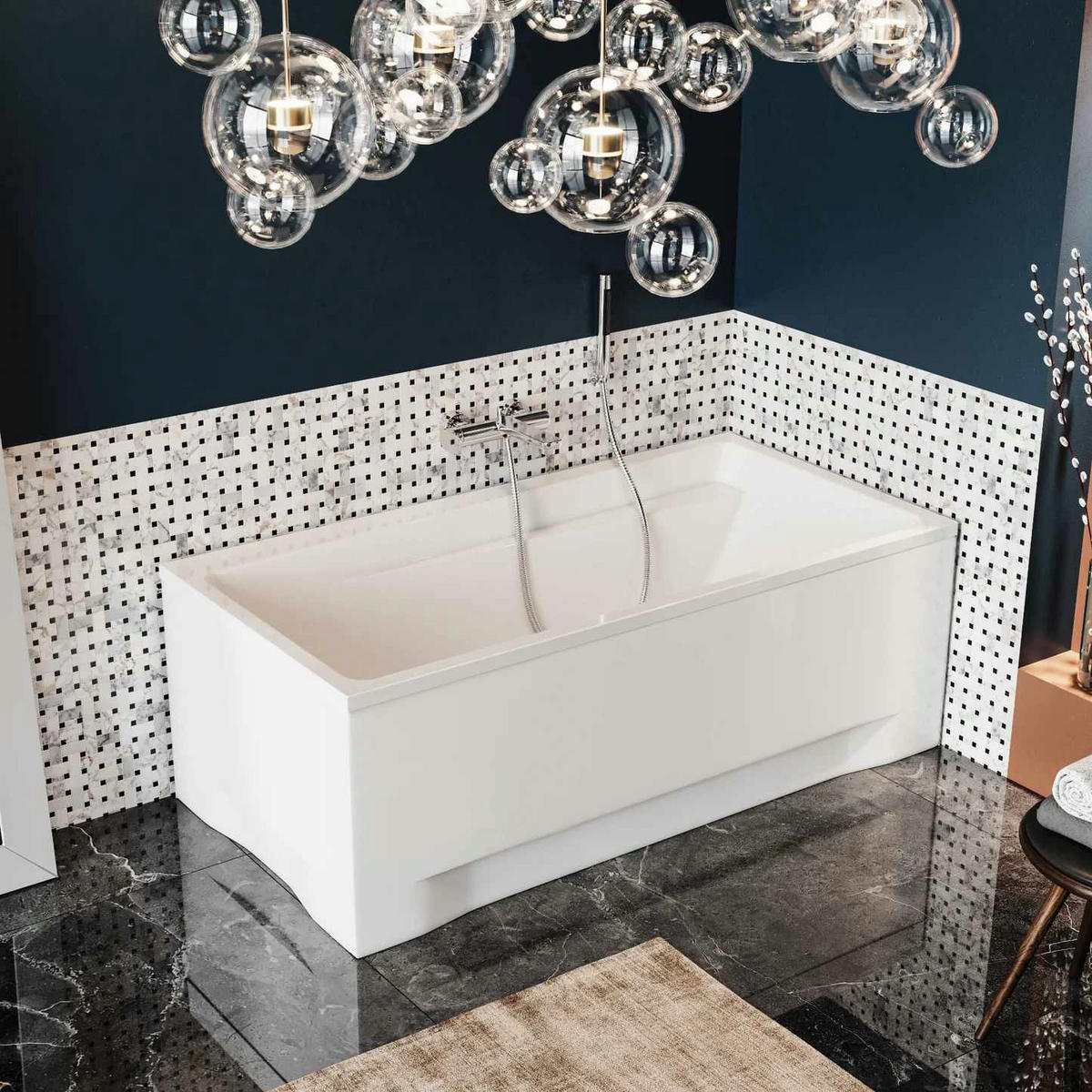 BADEWANNE Rechteck ELZA 170/75 mit Styro Ablauf Füße - Weiß, Kunststoff (75/56.5/170cm) - bad land