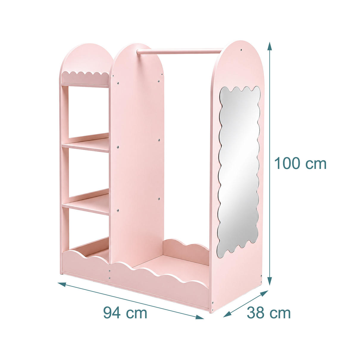 KLEIDERSTÄNDER Rosa Kinder mit Spiegel - Pink, Holzwerkstoff/Kunststoff (94/100/38cm) - Relaxdays