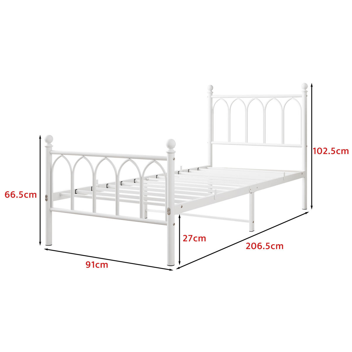 METALLBETT 90/200 cm DE-35520 mit Kopfteil Weiß - Weiß, Metall (90/200cm) - ComfortXL