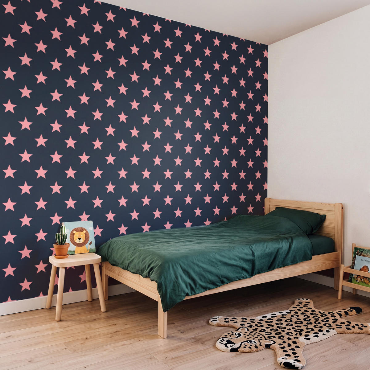 KINDERTAPETE - Muster - Sterne - Rosa - 260x220 cm - Anthrazit, Papier (260/220cm) - OnlyWow