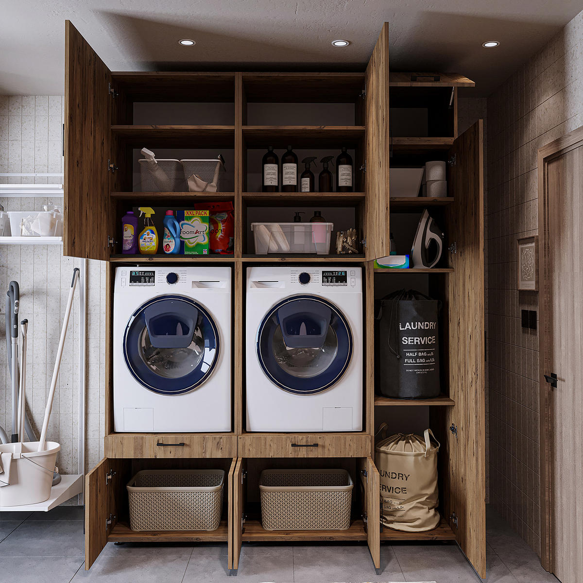 WASCHMASCHINENSCHRANK Serie 3 179cm Breit, 240cm Hoch - Eichefarben, Holzwerkstoff (179/240/67cm)