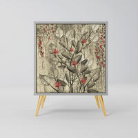 SIDEBOARD HERBAL GRACE, Grau, 57,5x42x75,5 cm, Goldfarbene Metallfüße - Goldfarben/Multicolor, Holzwerkstoff/Metall (57.5/75.5/42cm) - SpaceRebels