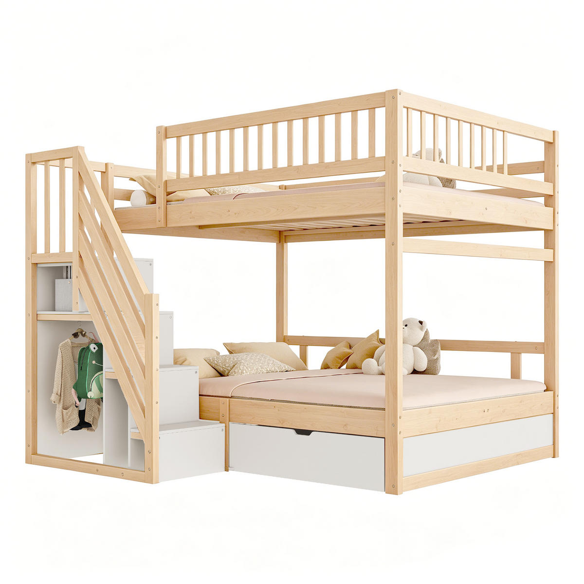 ETAGENBETT 140x200cm Kinderbett Stauraum Holz - Naturfarben, Holz (140/200cm) - FLIEKS