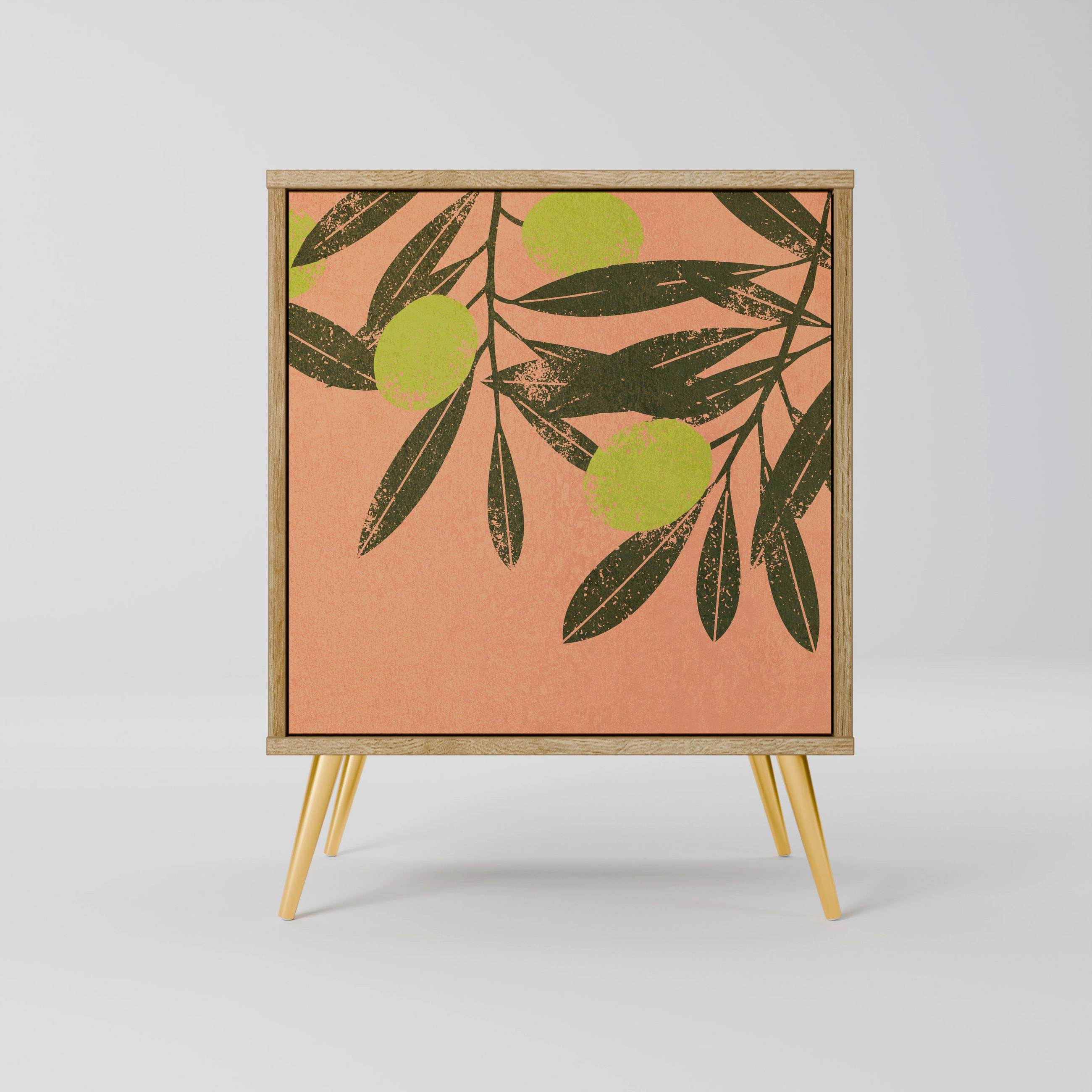 SIDEBOARD JUICY OLIVES, Eichefarben, 57,5x42x75,5 cm, Goldfarbene Metallfüße - Eichefarben/Goldfarben, Holzwerkstoff/Metall (57.5/75.5/42cm) - SpaceRebels
