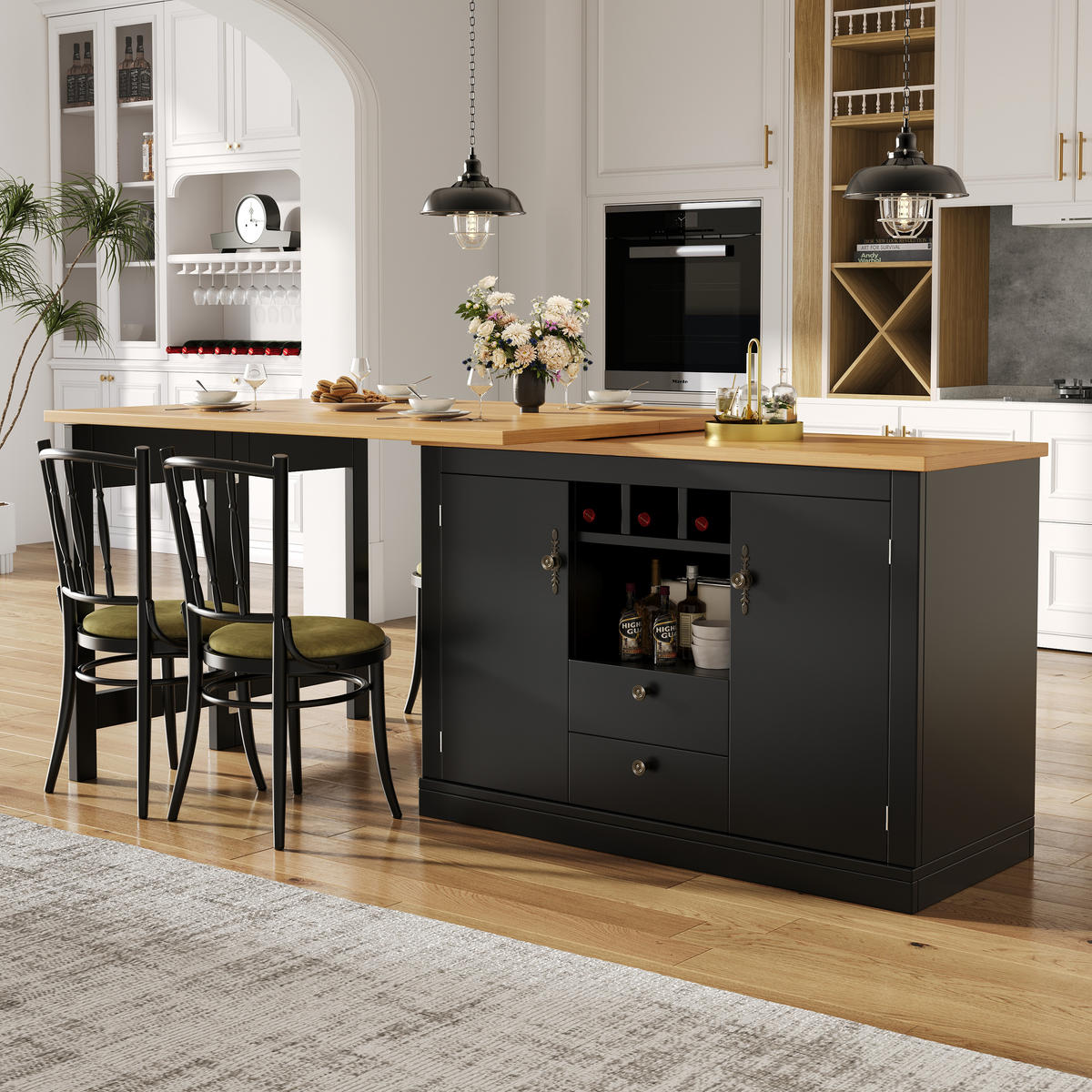 BARTISCH 120-180/40/76 cm mit Stauraum und drehbarer Ausziehfunktion - Schwarz, Holzwerkstoff (40/180/76cm) - BEAOK