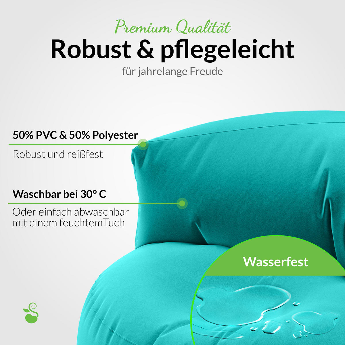 INDOOR OUTDOOR SITZSACK Lounge Sofa - Türkis, Textil (90/50/50cm) - Green Bean