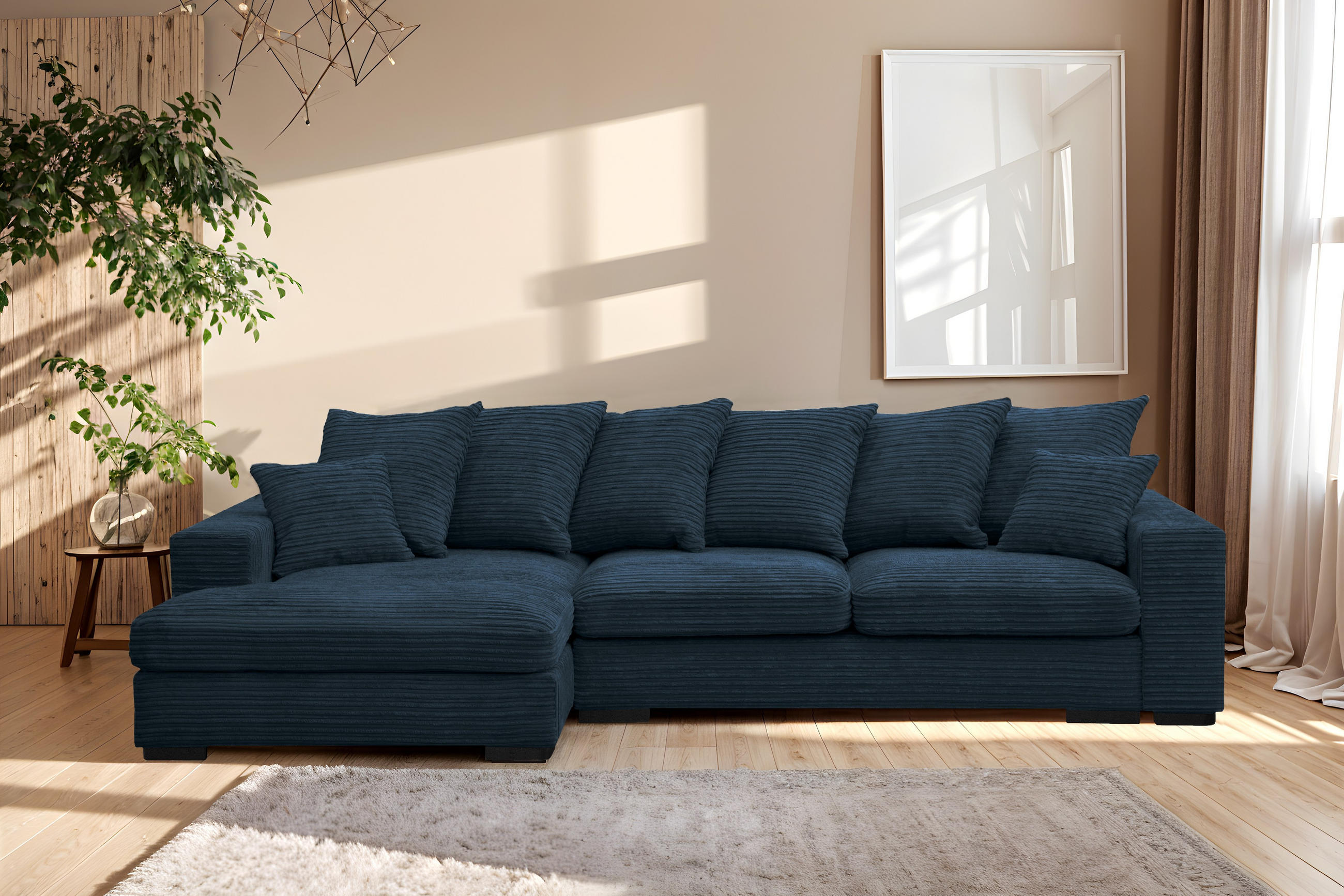 ECKSOFA Mit Schlaffunktion Und Bettkasten Couch L-form Gabon Stoff Zoom Blau Links - Blau, Holz (155/285cm) - Kaiser Möbel