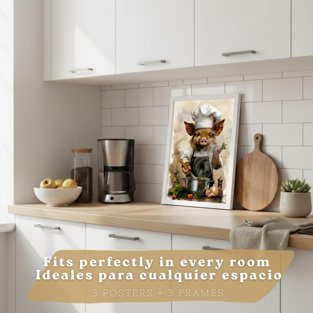 PLAKAT Sada 3 Malá prasátka A4 Bílý rám - bílá, papír (29.7/1/21cm) - Nacnic