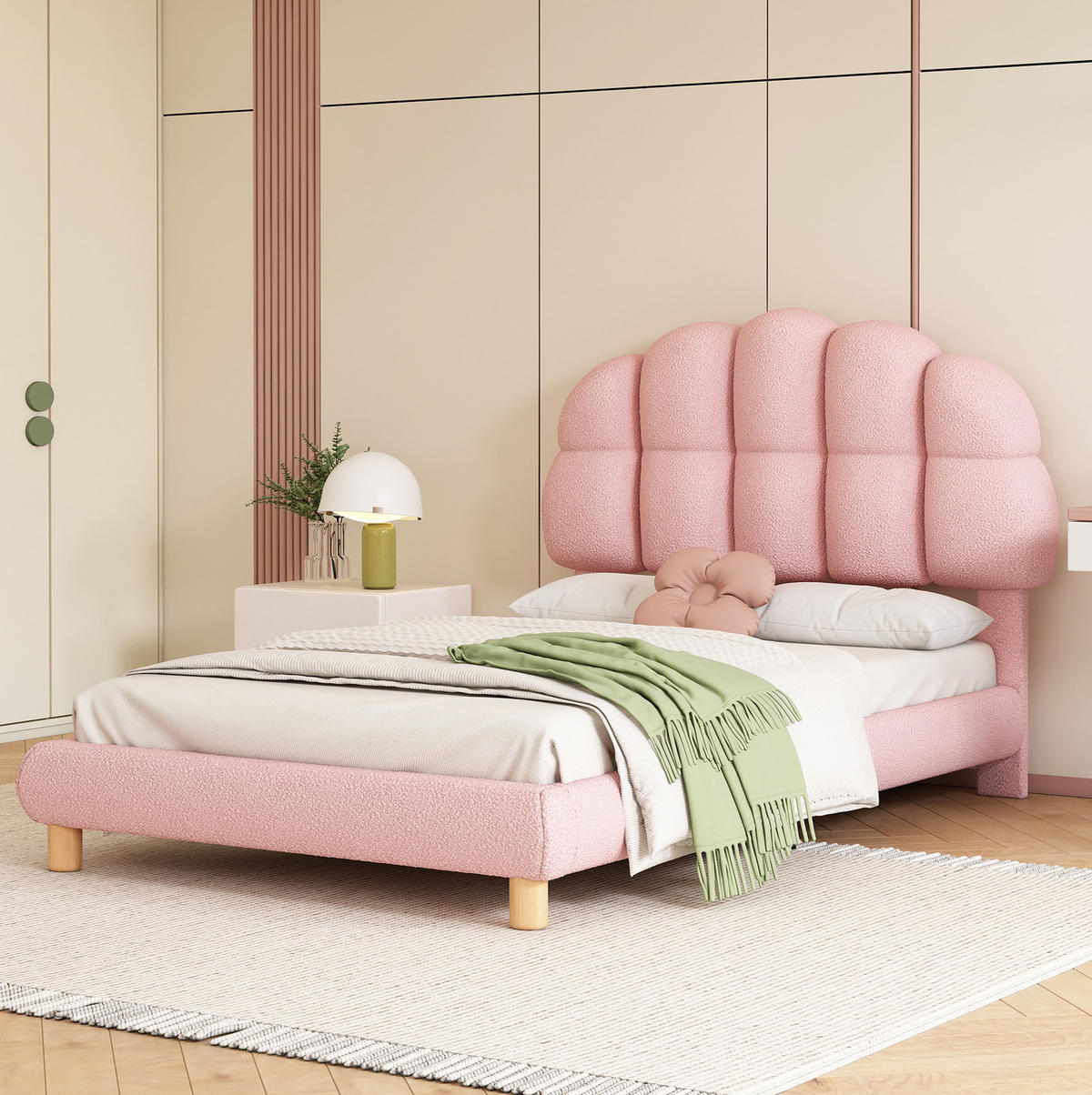 POLSTERBETT 90/200 cm rosa aus Kreisvlies mit verstellbarem Kopfteil - Rosa, Textil (90/200cm) - OKWISH