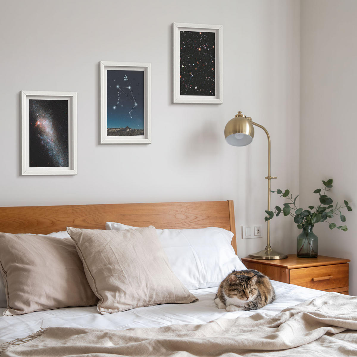 BILDER SET 3er Set - 20x30 cm Weißer Rahmen - Weltraum, Galaxie, Waage, Himmel - Weiß, Kunststoff (20/30cm) - TULUP