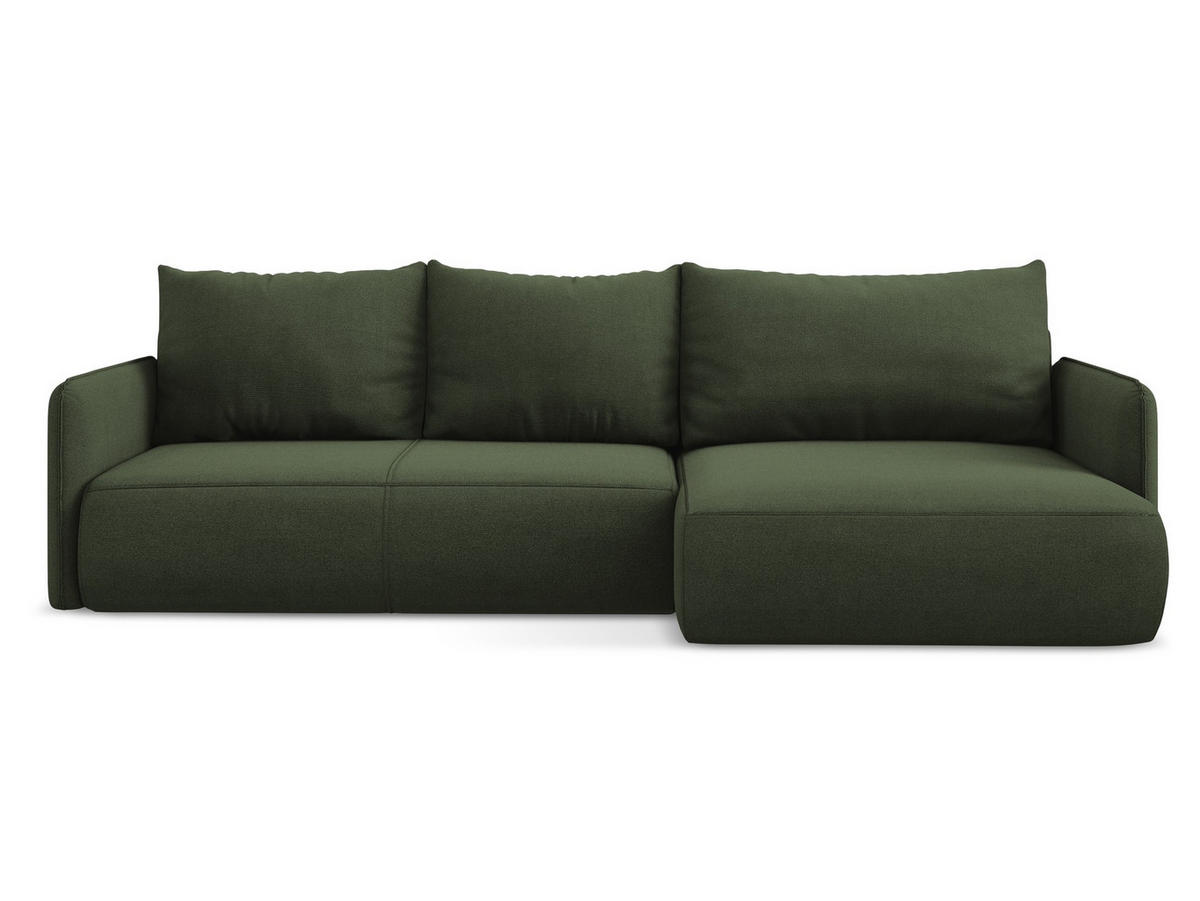 ECKSOFA mit Schlaffunktion Strukturstoff Stoff Grün - Schwarz/Olivgrün, Kunststoff/Textil (240/148cm) - Makamii