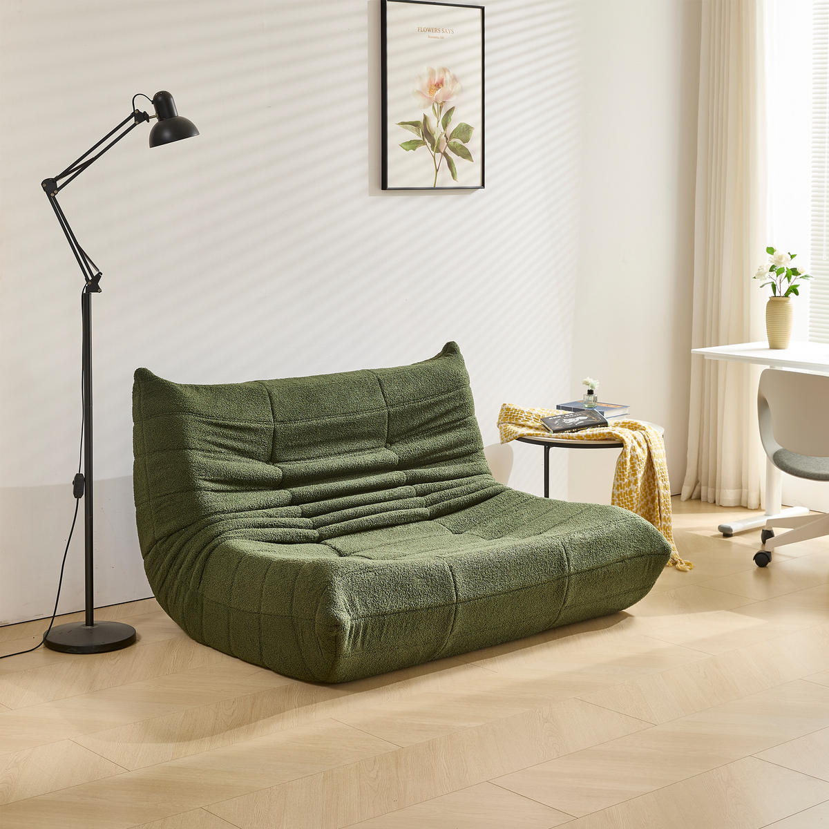SITZSACK 2-Sitzer Stoff Dunkelgrün, 149 × 114 × 82 cm, gepolstert, breite Sitzfläche - Grün, Textil (149/82/114cm) - WISHDOR