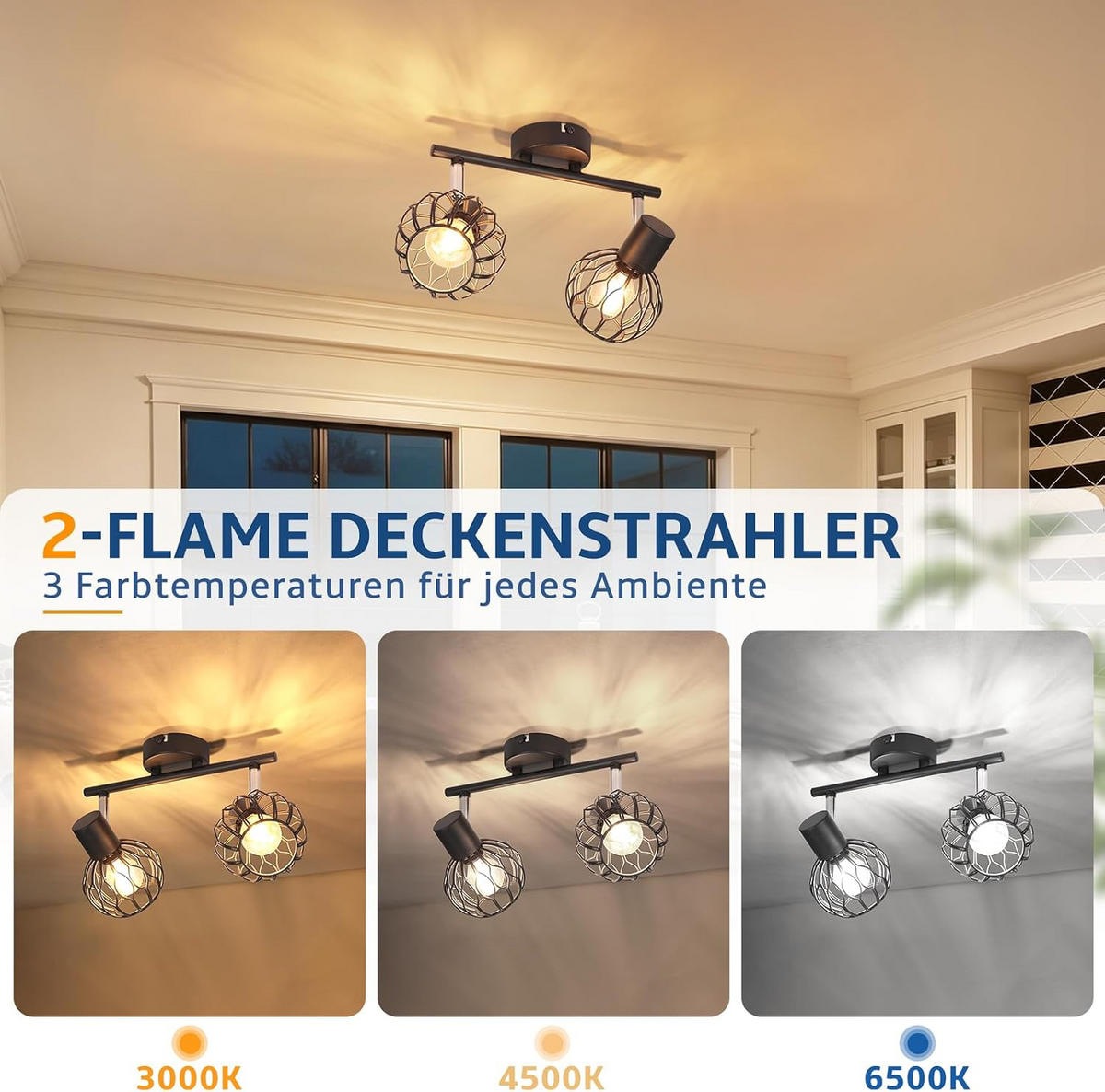 DECKENSTRAHLER Fields 2-flammig 25/10/18 cm - Schwarz, Metall (25/10/18cm) - Nettlife