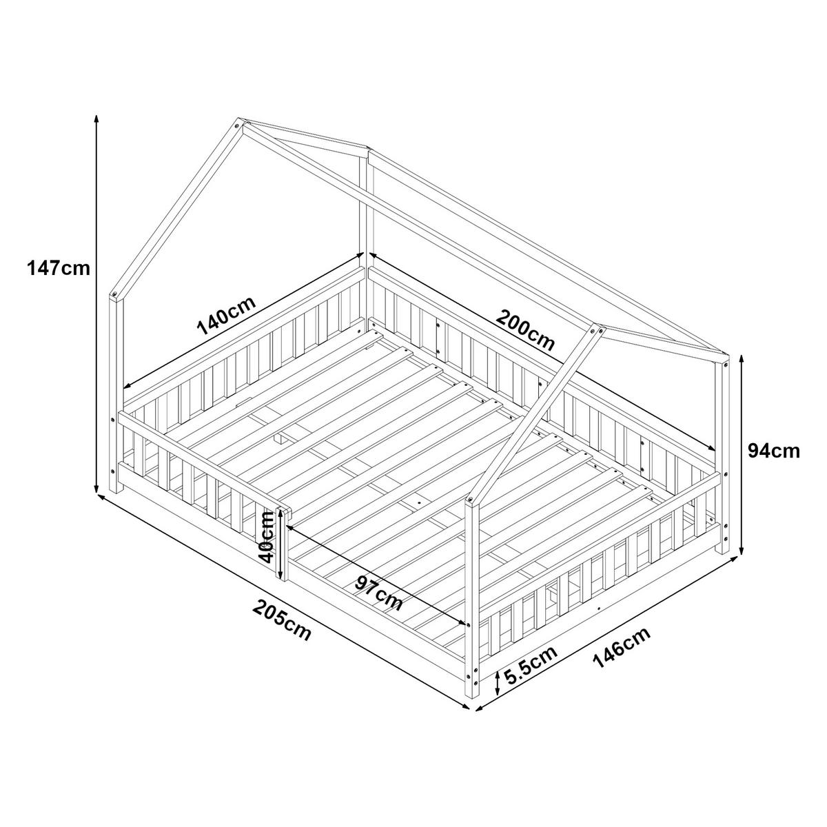 HAUSBETT Hesel mit Matratze - Weiß, Holz/Textil (140/200cm) - [en.casa]
